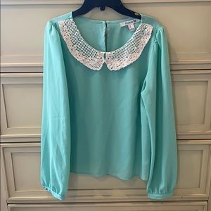 Forever 21 | mint blouse with lace crochet bib